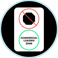 Commercial loading zone no stopping sign icon